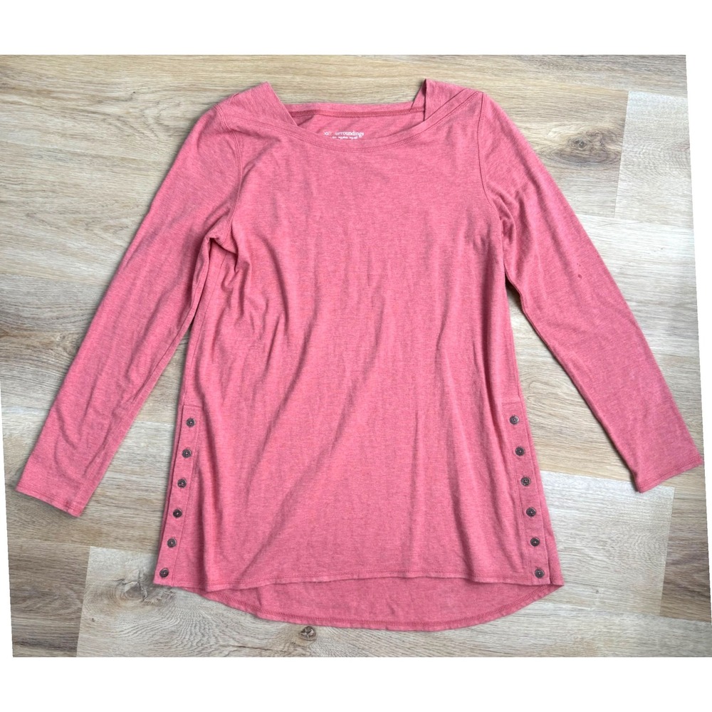Soft Surroundings Pink Long Sleeve Button Detail Tunic Top Womens Size XSmall